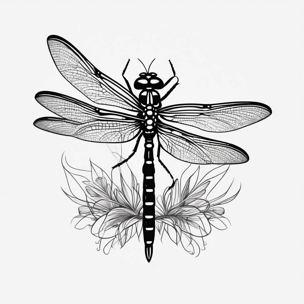 Black Dragonfly Tattoo - Tattoo featuring a dragonfly design in solid black ink.  simple color tattoo,minimalist,white background