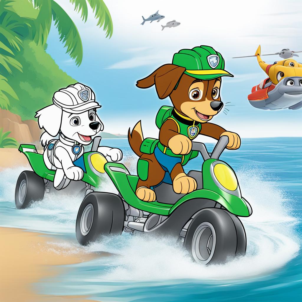 paw patrol coloring pages - rocky and zuma race to save a stranded dolphin. 