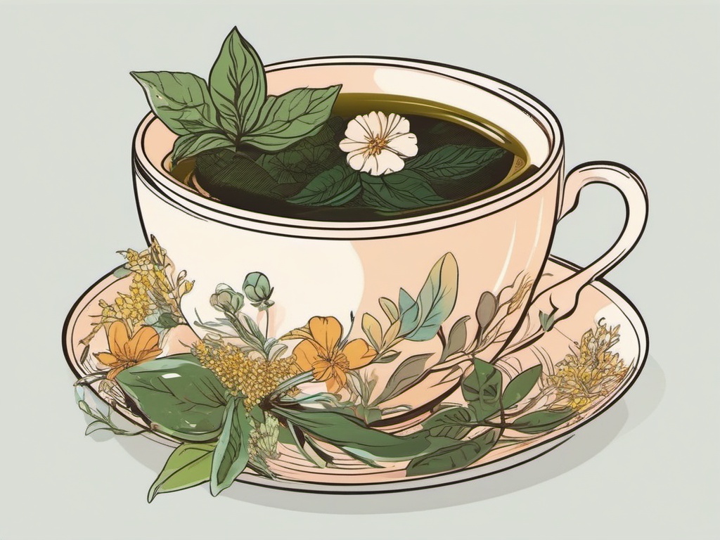 Cup Clipart - Delicate teacup filled with aromatic herbal tea.  color clipart, minimalist, vector art, 