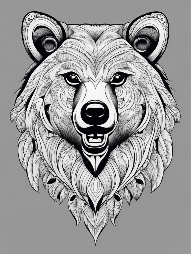 bear tattoo black and white design 