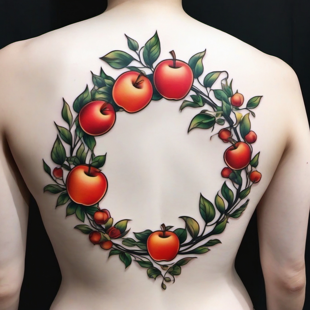 Infinite apple loop tattoo. Eternal harvest.  color tattoo minimalist white background