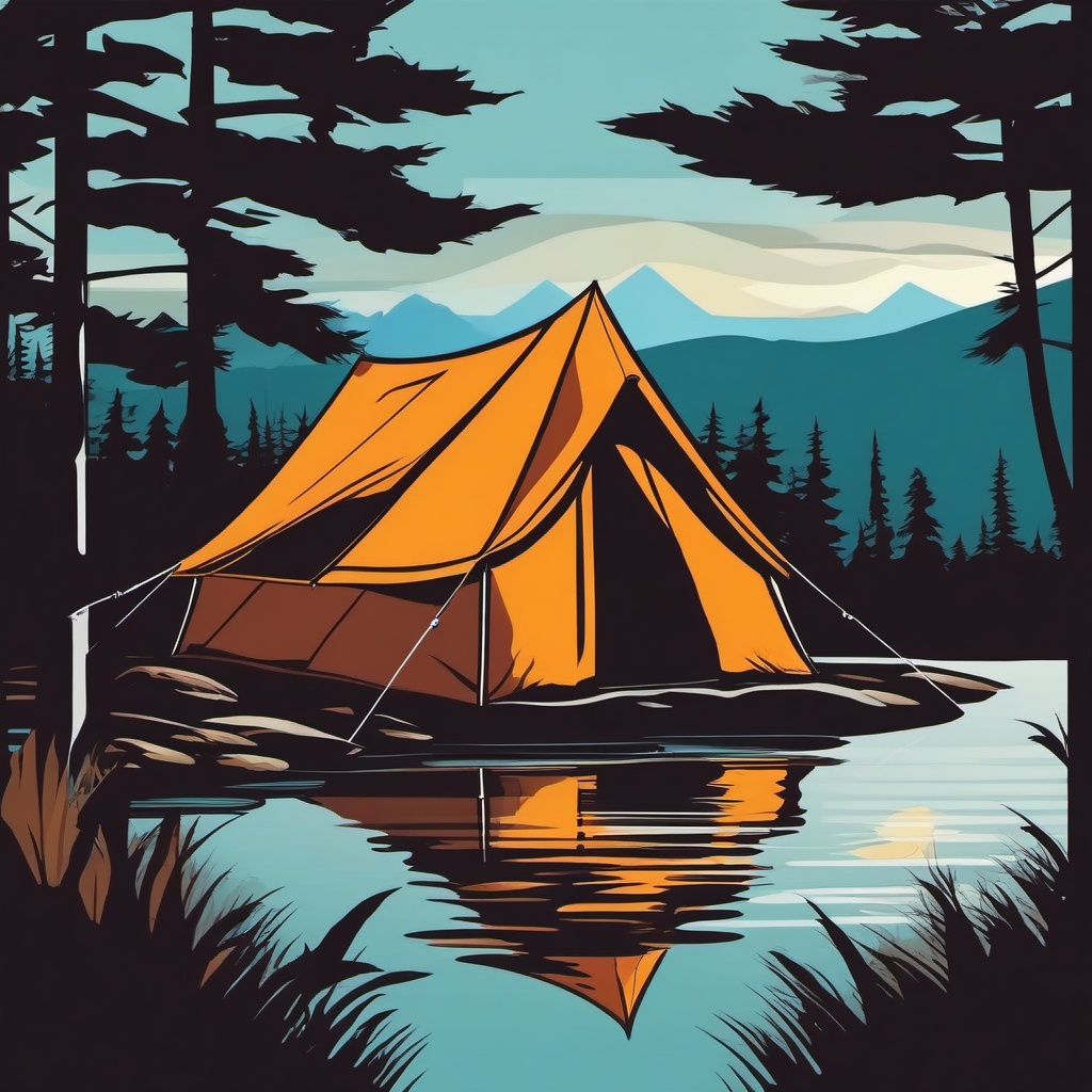 Camping Tent clipart - A tent pitched by the lake for a camping trip., ,vector color clipart,minimal