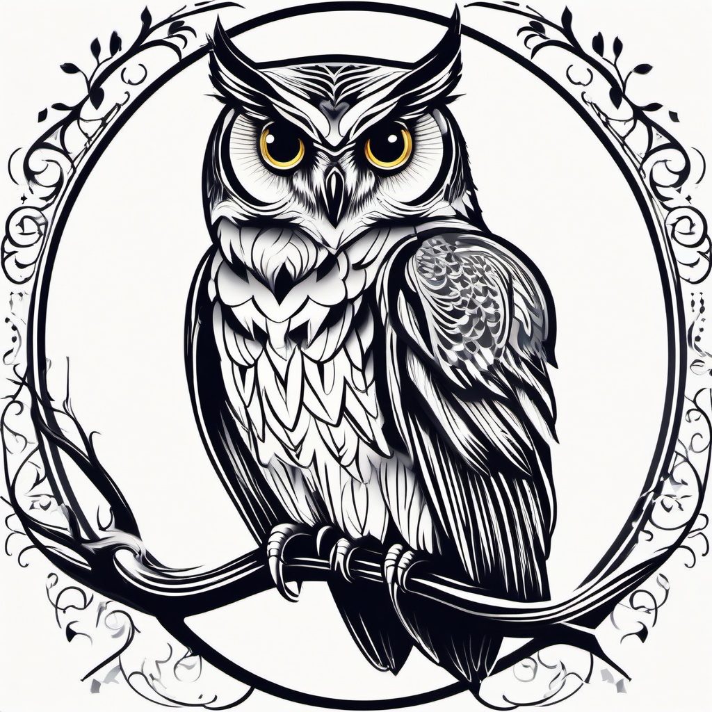 Owl Cover Up Tattoo - Conceal and transform with an owl-themed cover-up tattoo design.  simple color tattoo,vector style,white background
