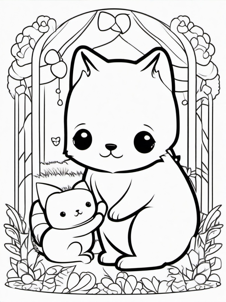 Kawaii Pet Care Coloring Pages - Cute Characters Taking Care of Pets  minimal black outline printable sheet, coloring page