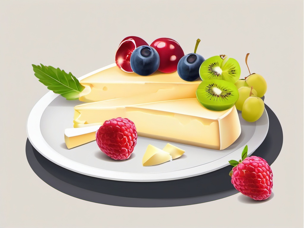 Brie cheese with fruit slices clipart.  vector style illustration, white background