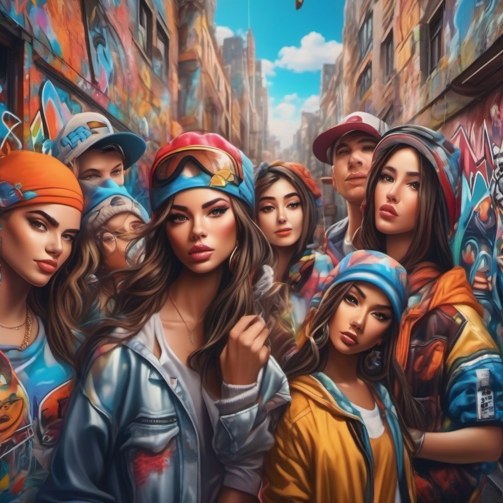 Graffiti wall adorned with expressive characters and street culture top view, product photoshoot realistic background, hyper detail, high resolution