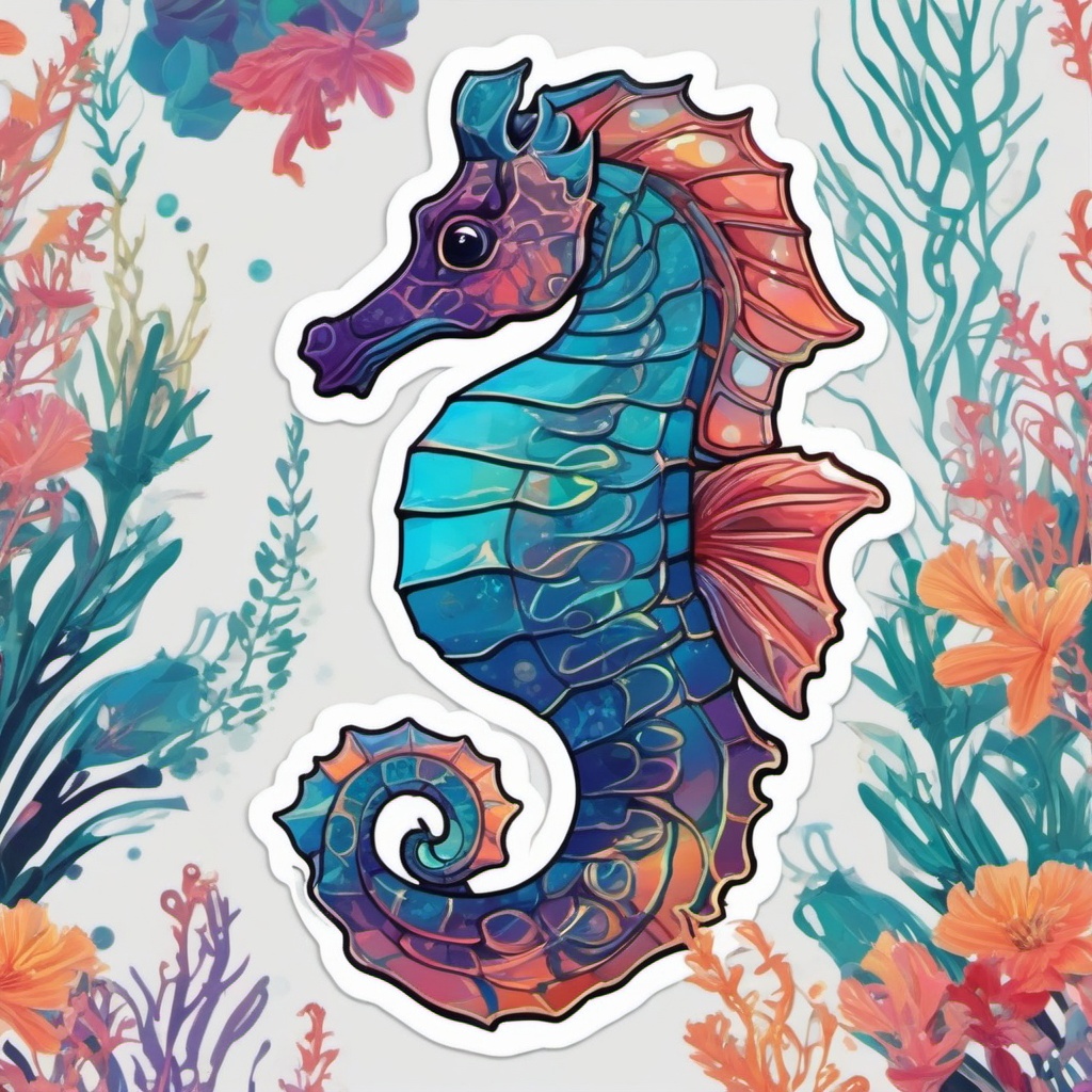 Seahorse Sticker - A delicate seahorse in vibrant underwater colors. ,vector color sticker art,minimal