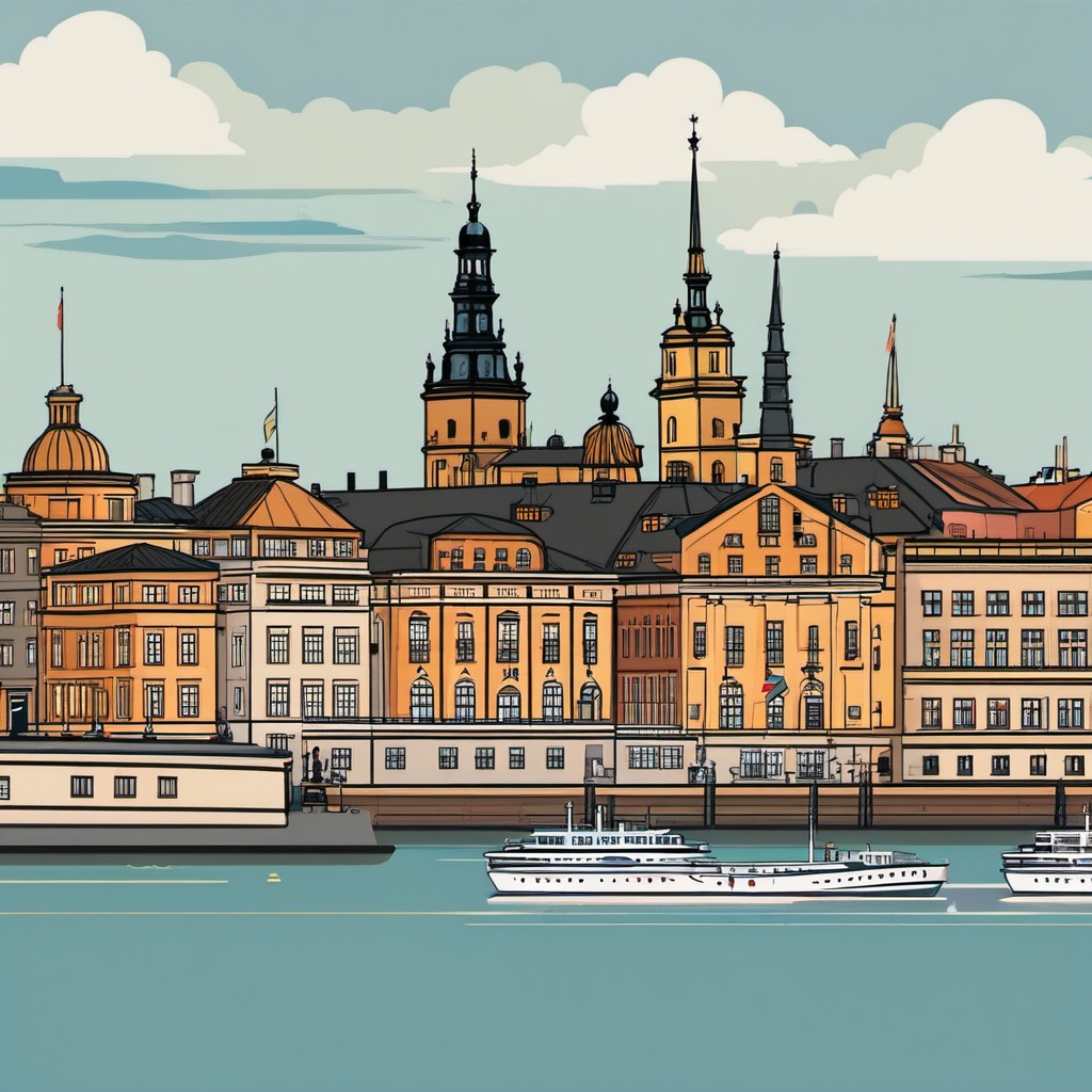 Stockholm clipart - Stockholm Palace and city islands,  color vector clipart