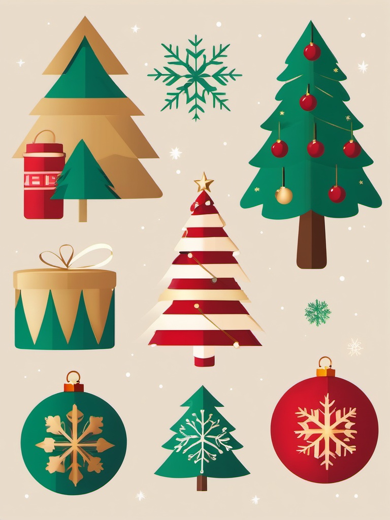 Free Christmas clipart images, A collection of festive holiday symbols and decorations.  simple, 2d flat