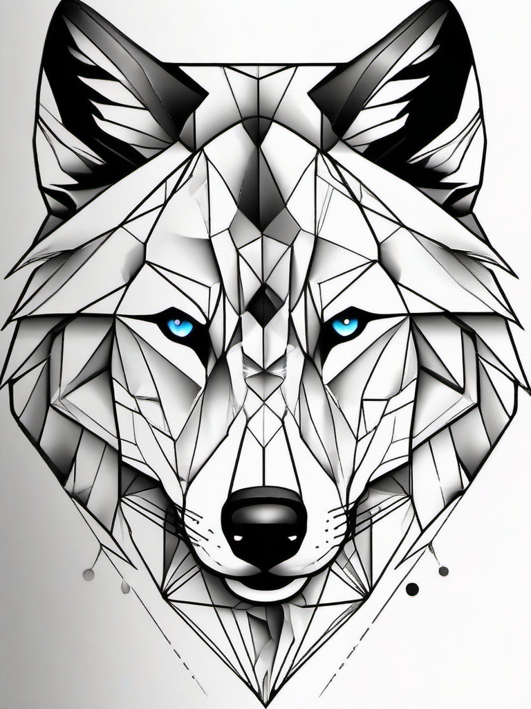 Half Realistic Half Geometric Wolf - A captivating tattoo combining realistic and geometric wolf elements.  simple color tattoo design,white background