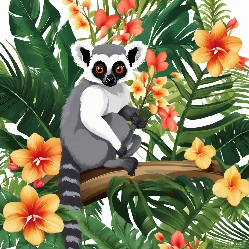 Cute Lemur in a Tropical Paradise  clipart, simple