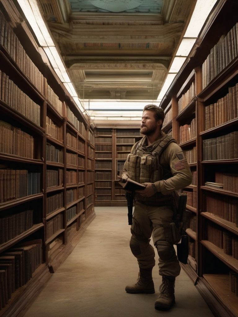 In a post-apocalyptic wasteland, lone survivor seeks shelter in a decrepit library and stumbles upon a tome of forbidden knowledge.  8k, hyper realistic, cinematic