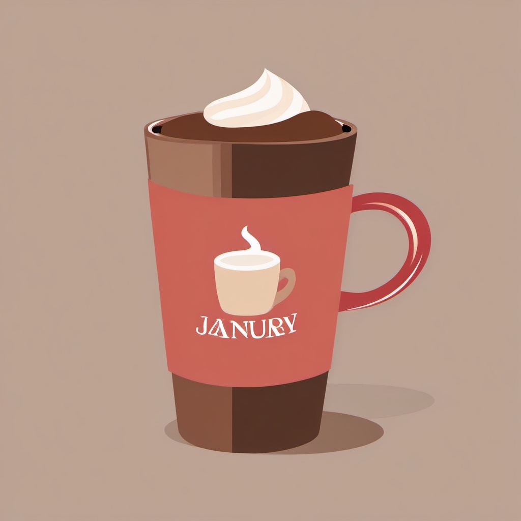 January clipart - hot chocolate cup with January written on the mug  color,minimalist,vector clipart