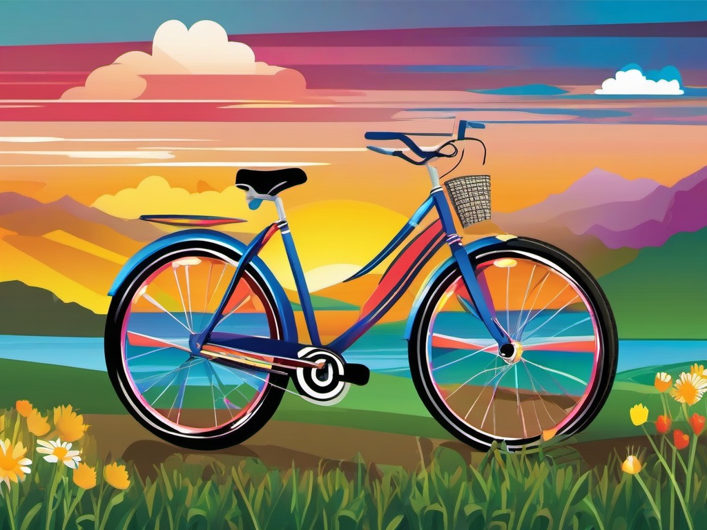 Bicycle clipart - colorful bicycle with a scenic background  