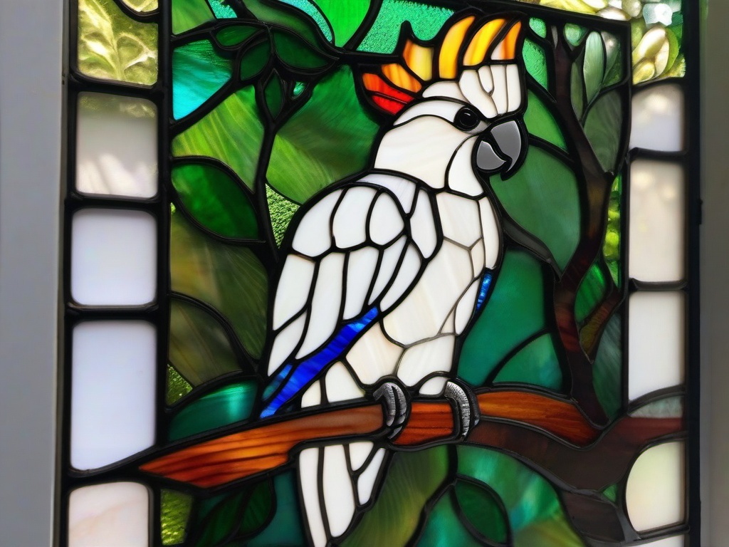 Stained Glass Cockatoo - Cockatoo with crest raised  