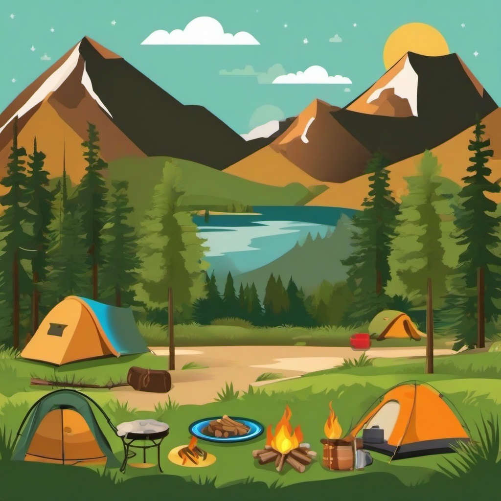 Camping clipart - camping in a national park  vector clipart