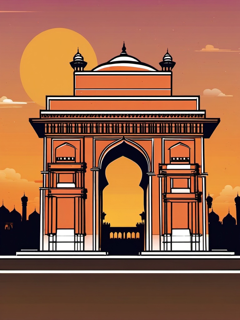 New Delhi clipart - India Gate and Jama Masjid in India,  color vector clipart