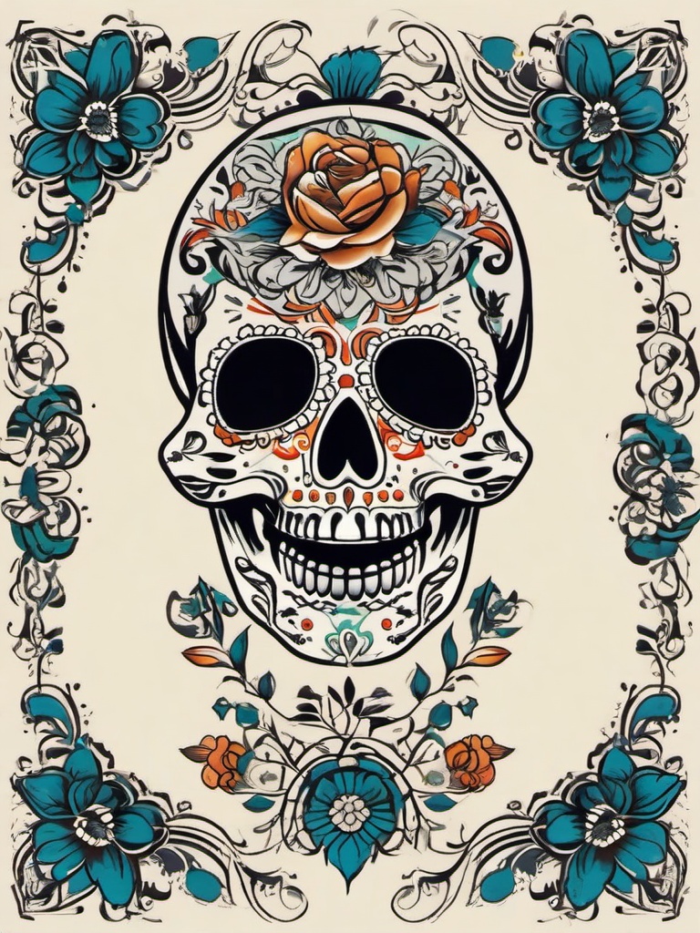 day of the dead skeleton tattoo  simple vector color tattoo