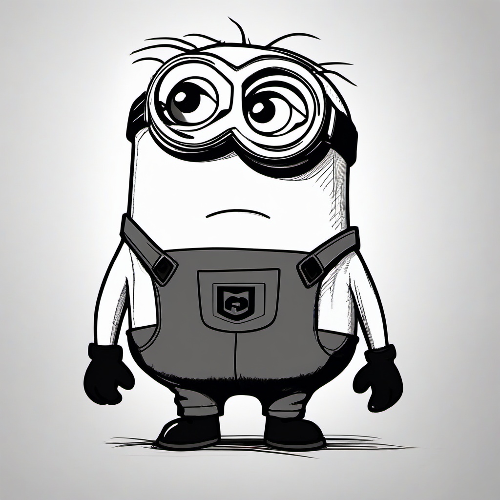 drawing of a cartoon minion  minimal rough sketch scribbles,doodles,black and white