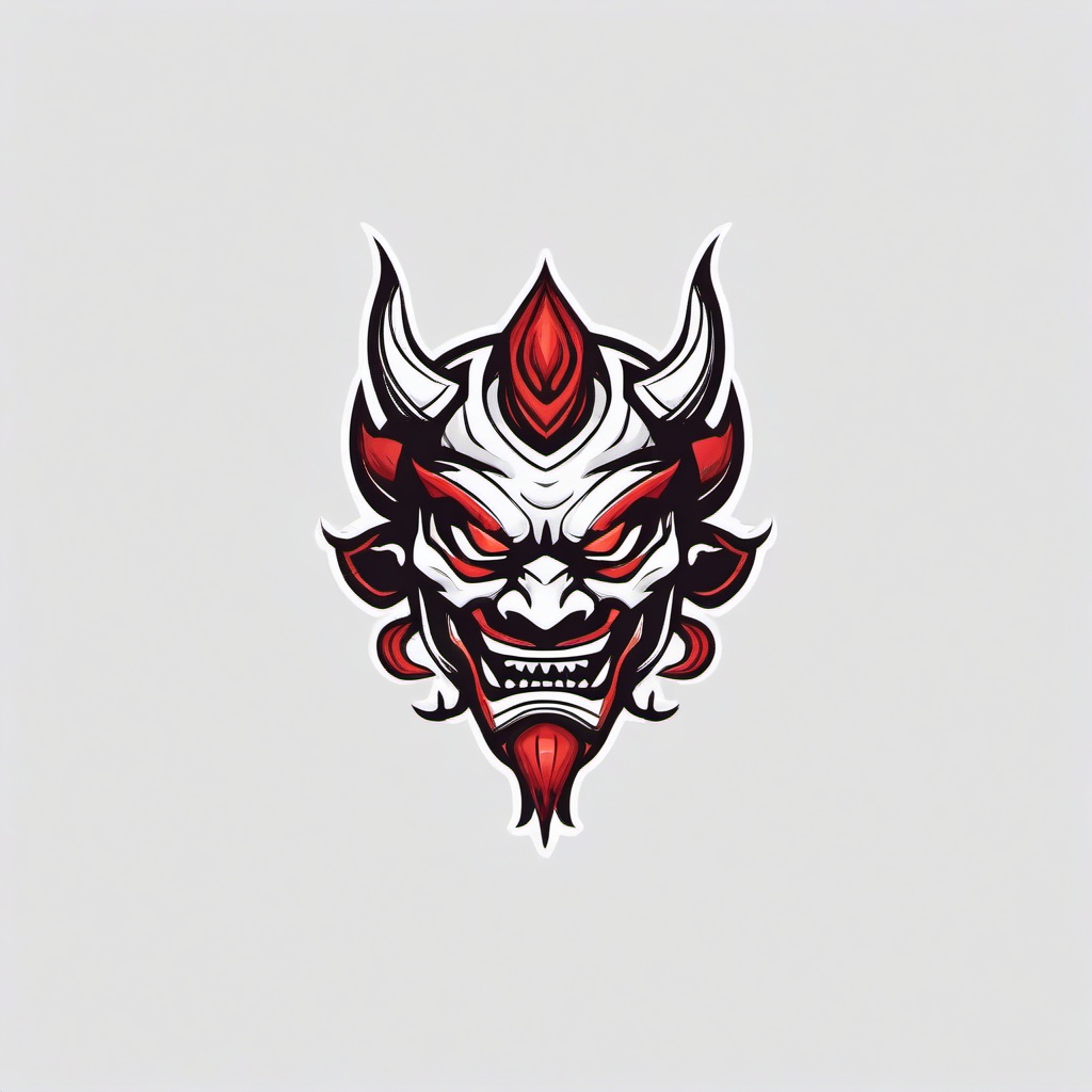 oni face  minimalist design, white background, professional color logo vector art