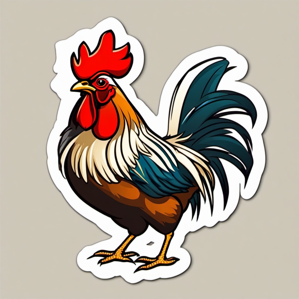 Rooster cartoon - crowing farm bird  cartoon sticker style