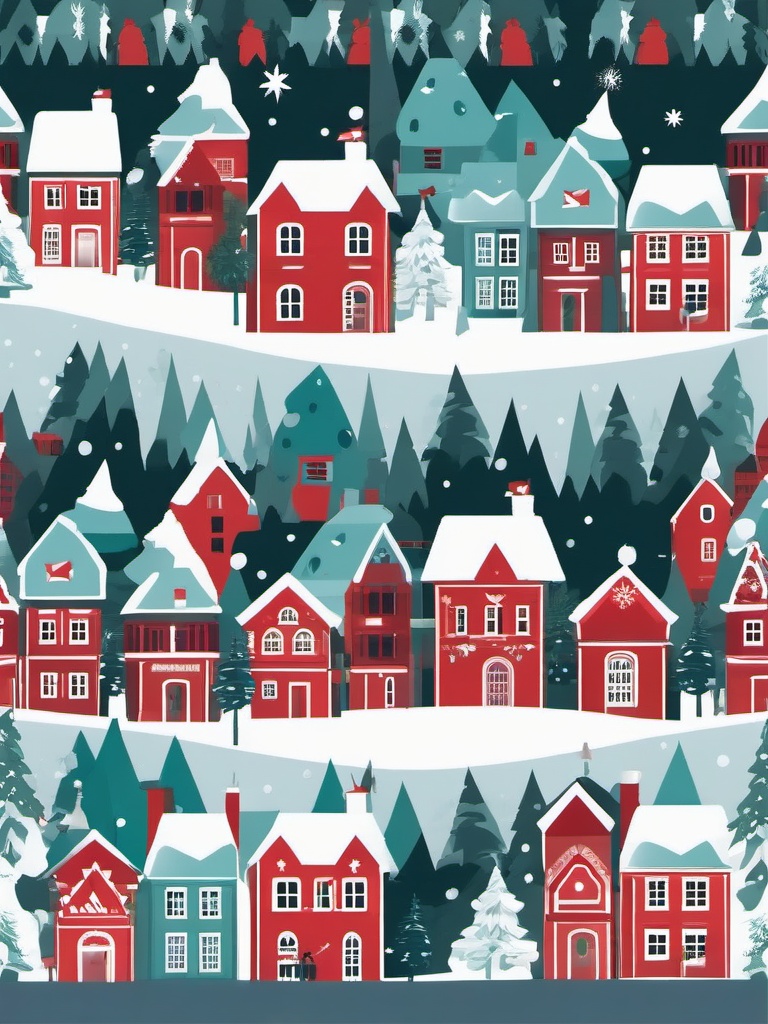 December clipart - Christmas village covered in snow  color,minimalist,vector clipart