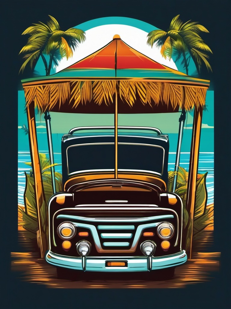 Tiki Bar Paradise - Transport your tee to a tropical tiki bar paradise with your design. , vector art, splash art, retro t shirt design