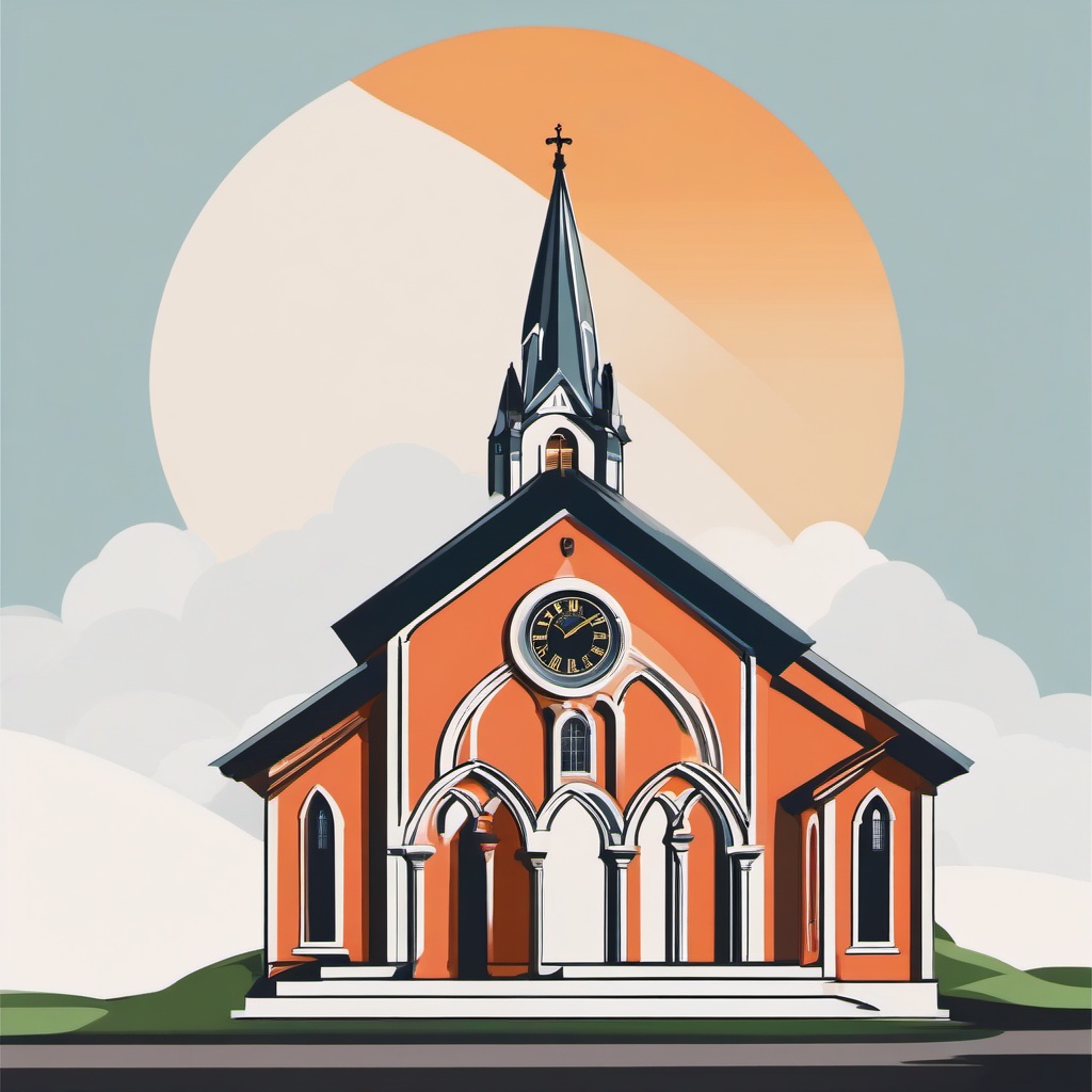 Church clipart - church with a clock on the tower  color,minimalist,vector clipart