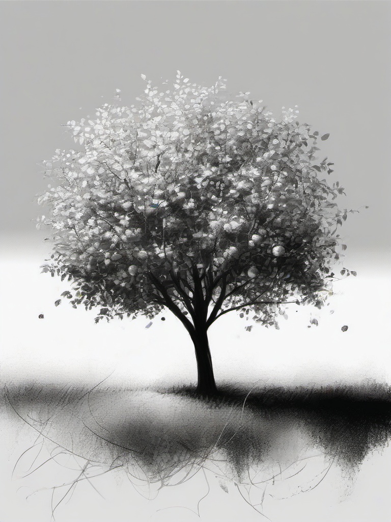 drawing of an apple tree  minimal rough sketch scribbles,doodles,black and white