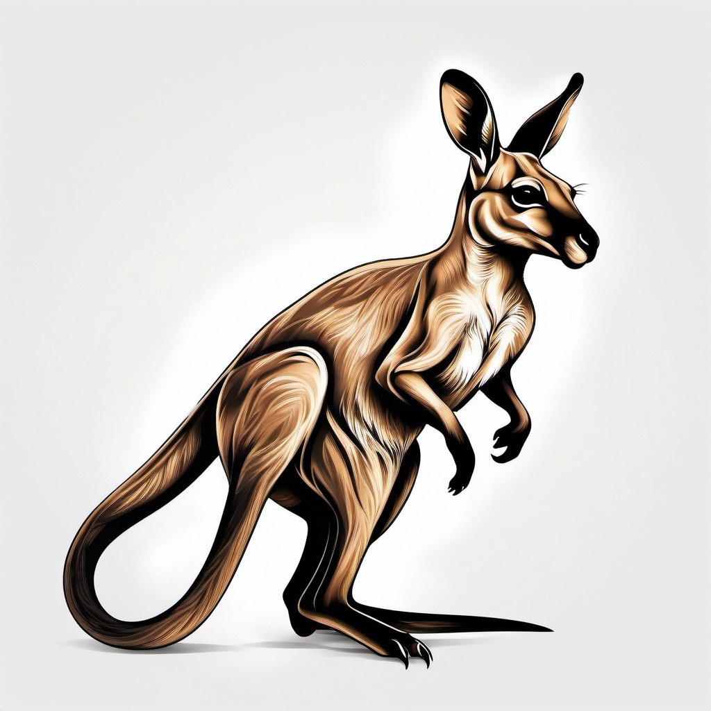 Kangaroo tattoo, Bouncing kangaroo tattoo, representing strength and resilience. , tattoo color art, clean white background