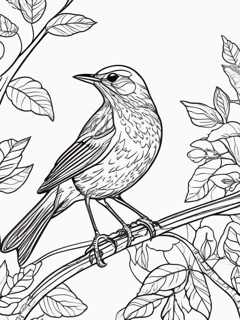 Thrush Coloring Pages - Forest Dwelling Singing Bird  minimal black outline printable sheet, coloring page