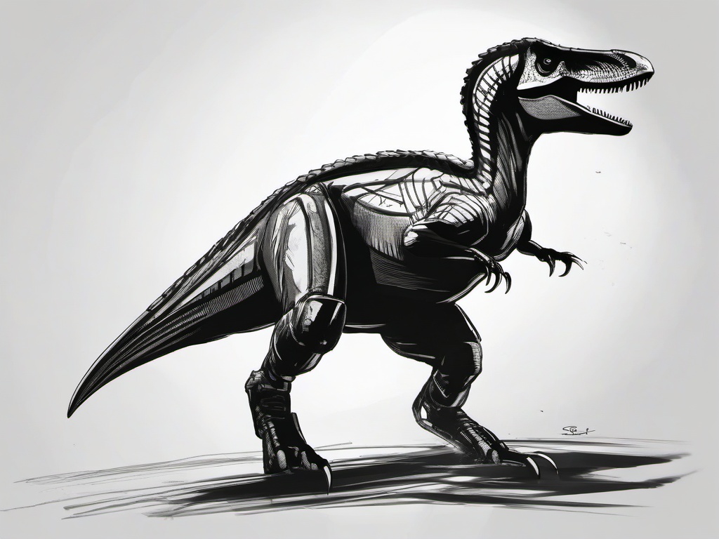 drawing of a Sinraptor dinosaur  minimal rough sketch scribbles,doodles,black and white