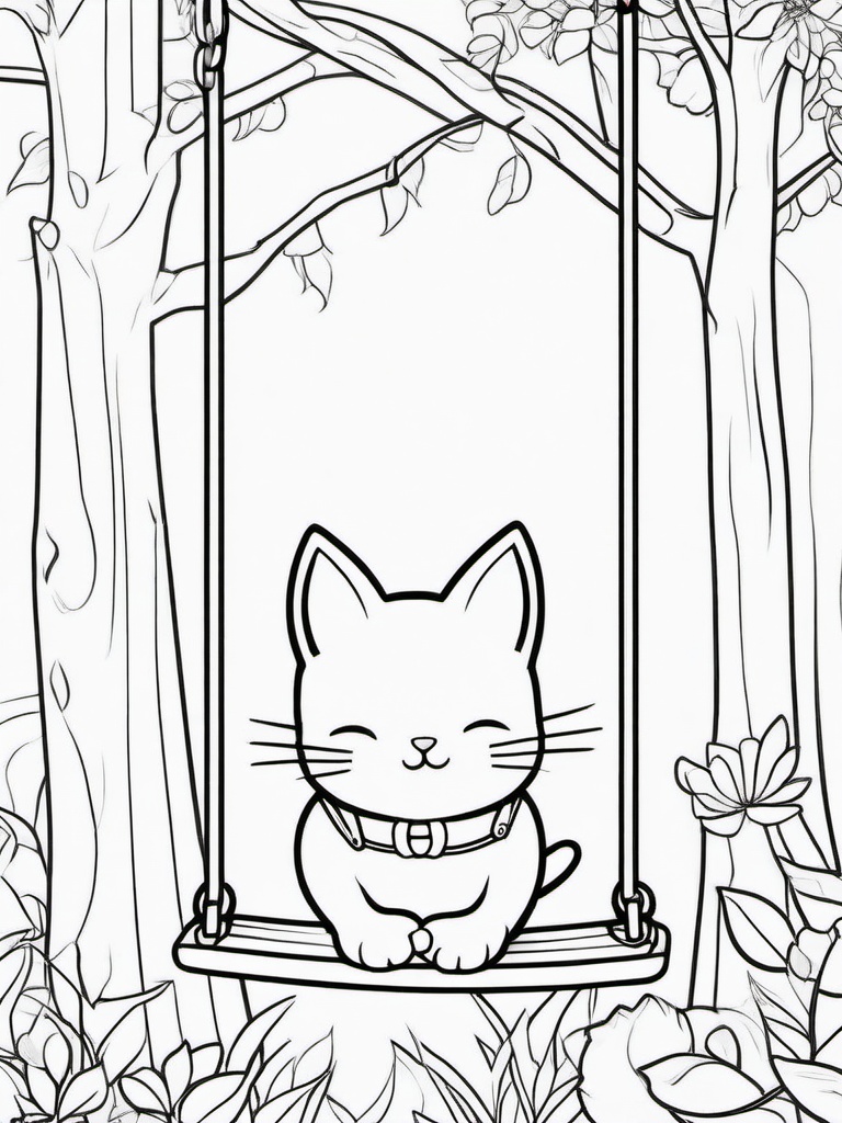 Kitty on a Swing Coloring Pages - Kitten Enjoying a Relaxing Swing  minimal black outline printable sheet, coloring page