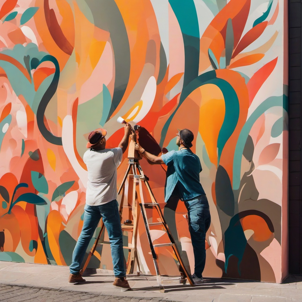 Art clipart - mural being painted on a wall  