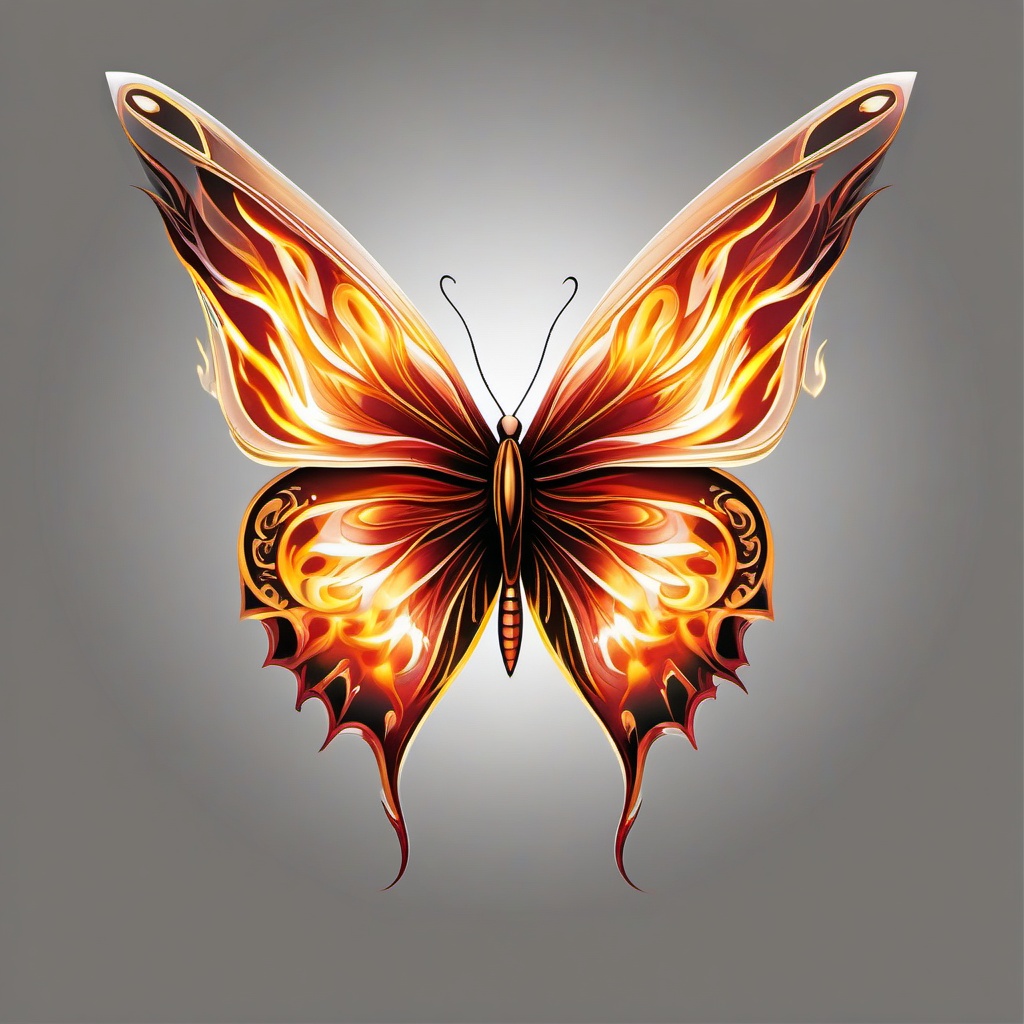 butterfly with fire wings tattoo  simple color tattoo,white background