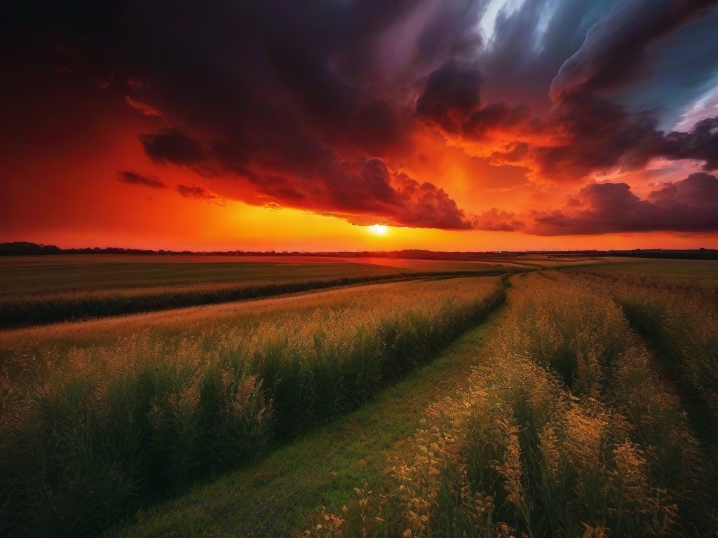 Sunset Wallpaper - Fiery sunset over stormy clouds.  sunset background