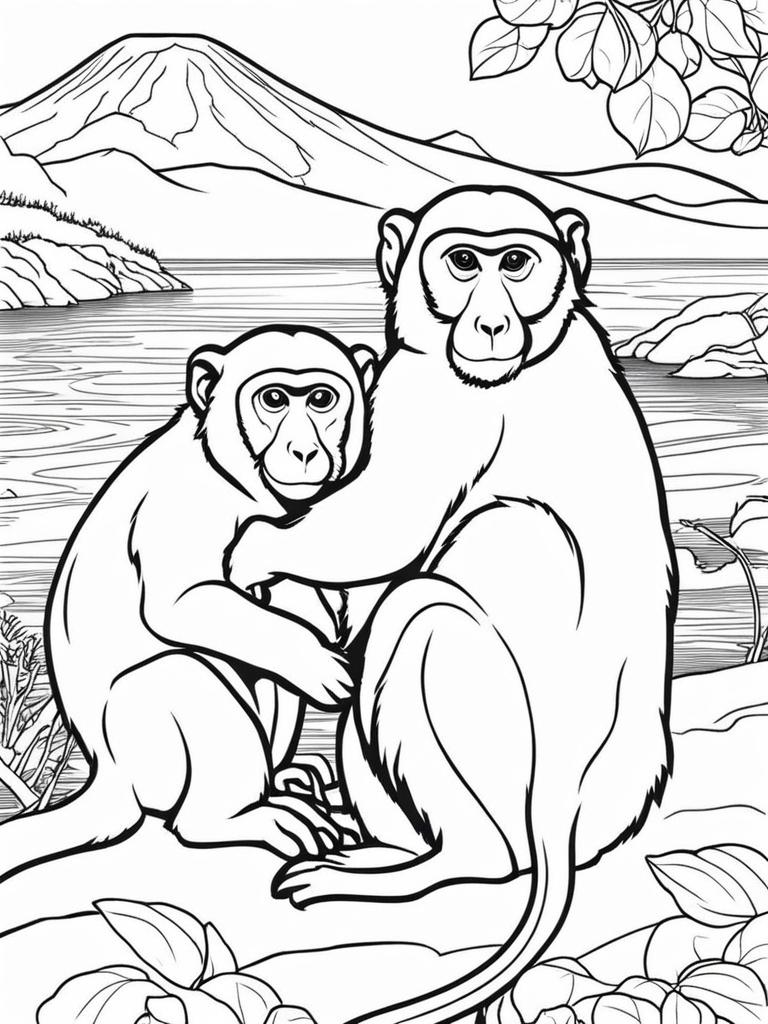 japanese snow macaques cute animals coloring page 