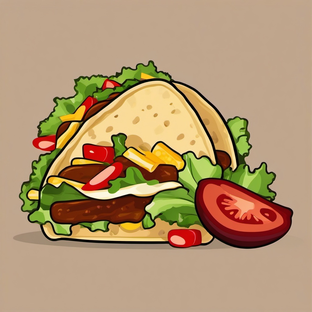 Taco clipart - taco with lettuce, cheese, and salsa  color,minimalist,vector clipart