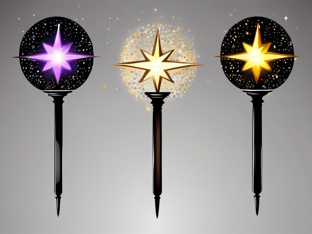 Magic Wand Clipart - Sparkling magic wand conjuring spells in the dark.  color clipart, minimalist, vector art, 