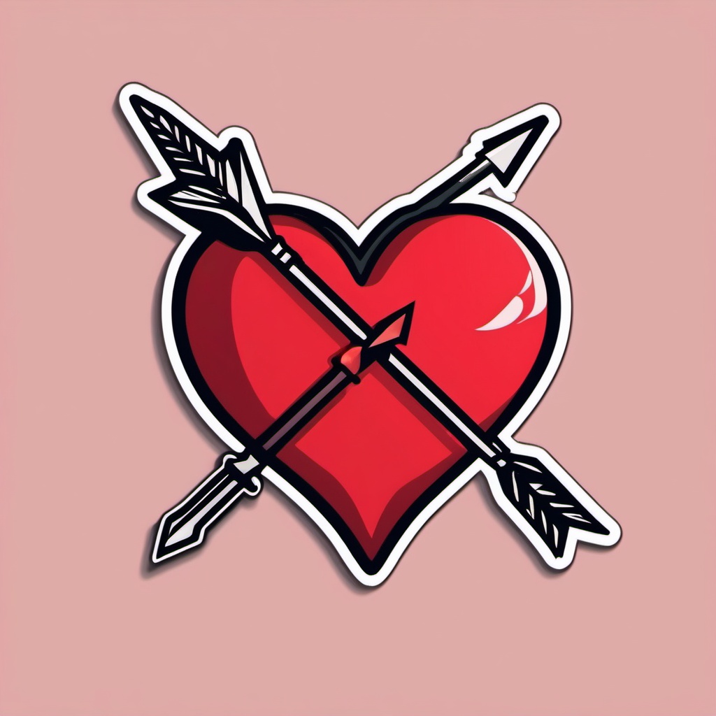 Heart and Arrow Sticker - Heart pierced by an arrow, ,vector color sticker art,minimal