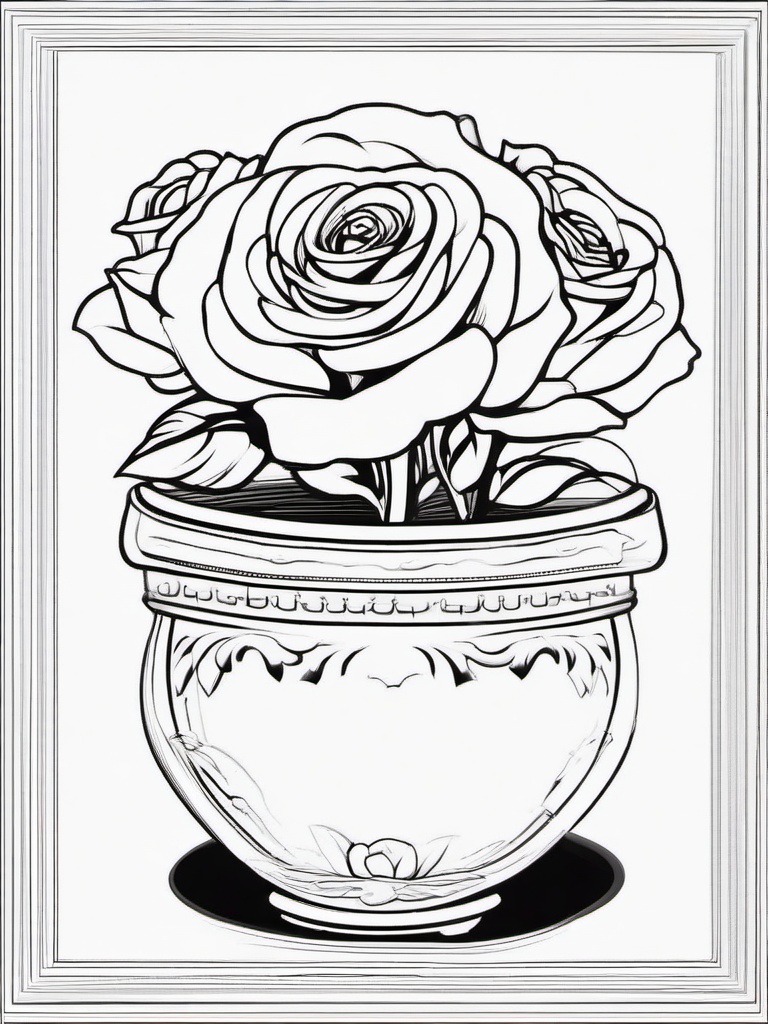 Rose Coloring Pages - Miniature rose in a tiny flowerpot  simple coloring pages