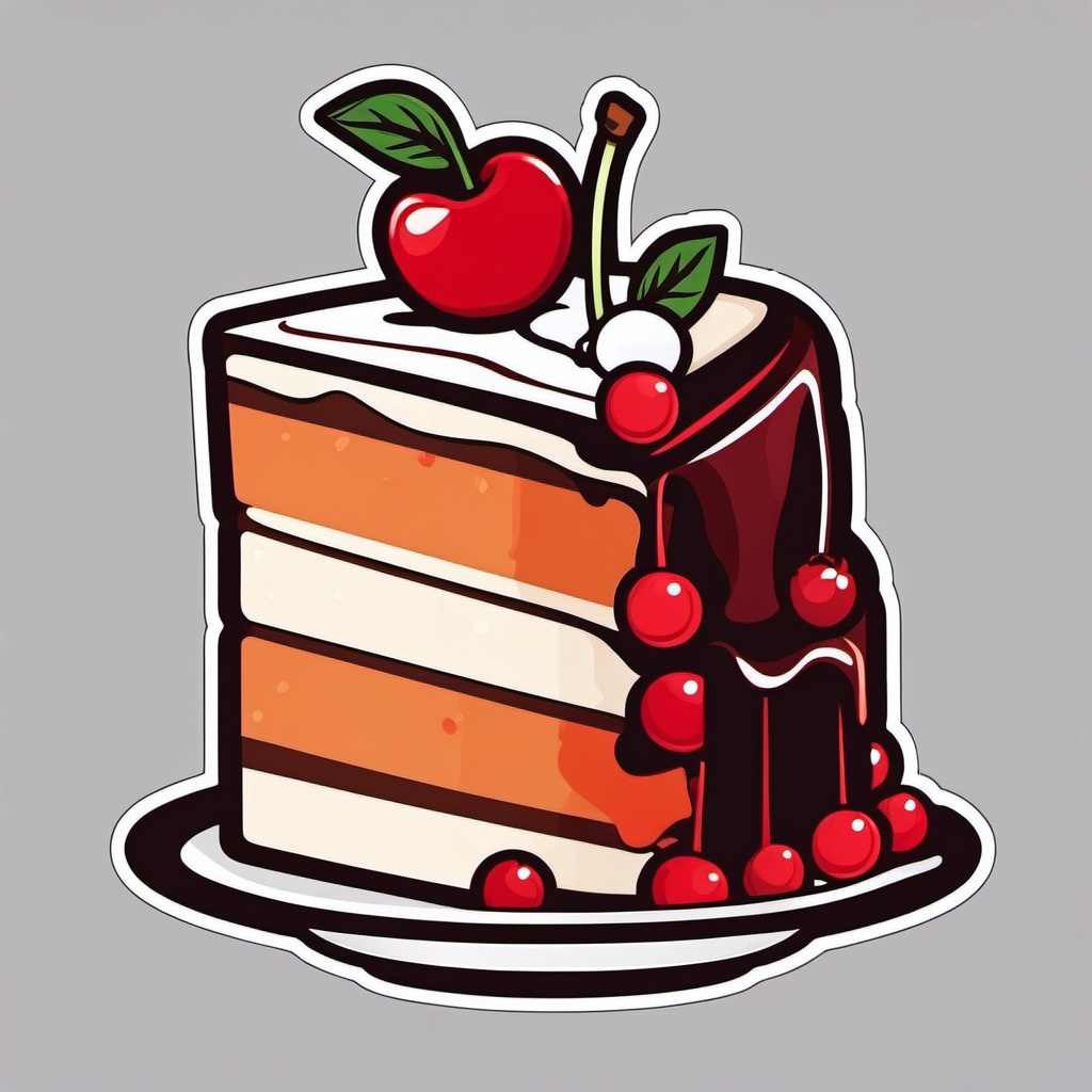 Cake Slice with Cherry Sticker - Cake slice adorned with a cherry, ,vector color sticker art,minimal