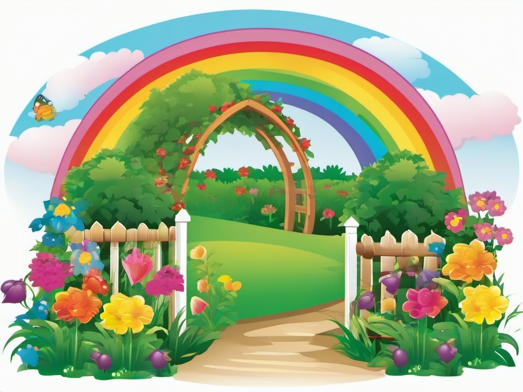 Garden clipart - garden with a rainbow  clipart