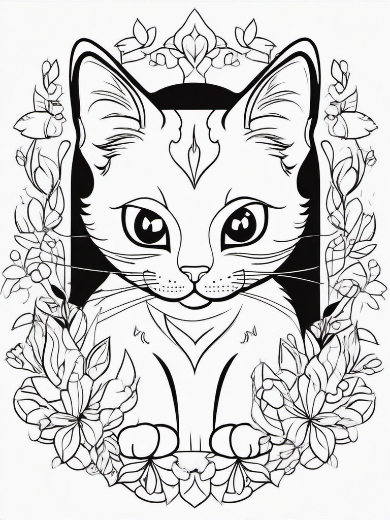 Cat Coloring Pages - Adorable Feline with Playful Expressions  minimal black outline printable sheet, coloring page