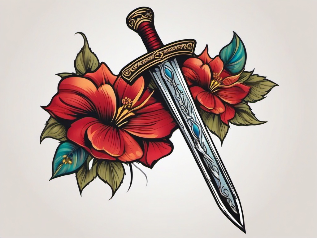 sword with flower tattoo  simple vector color tattoo