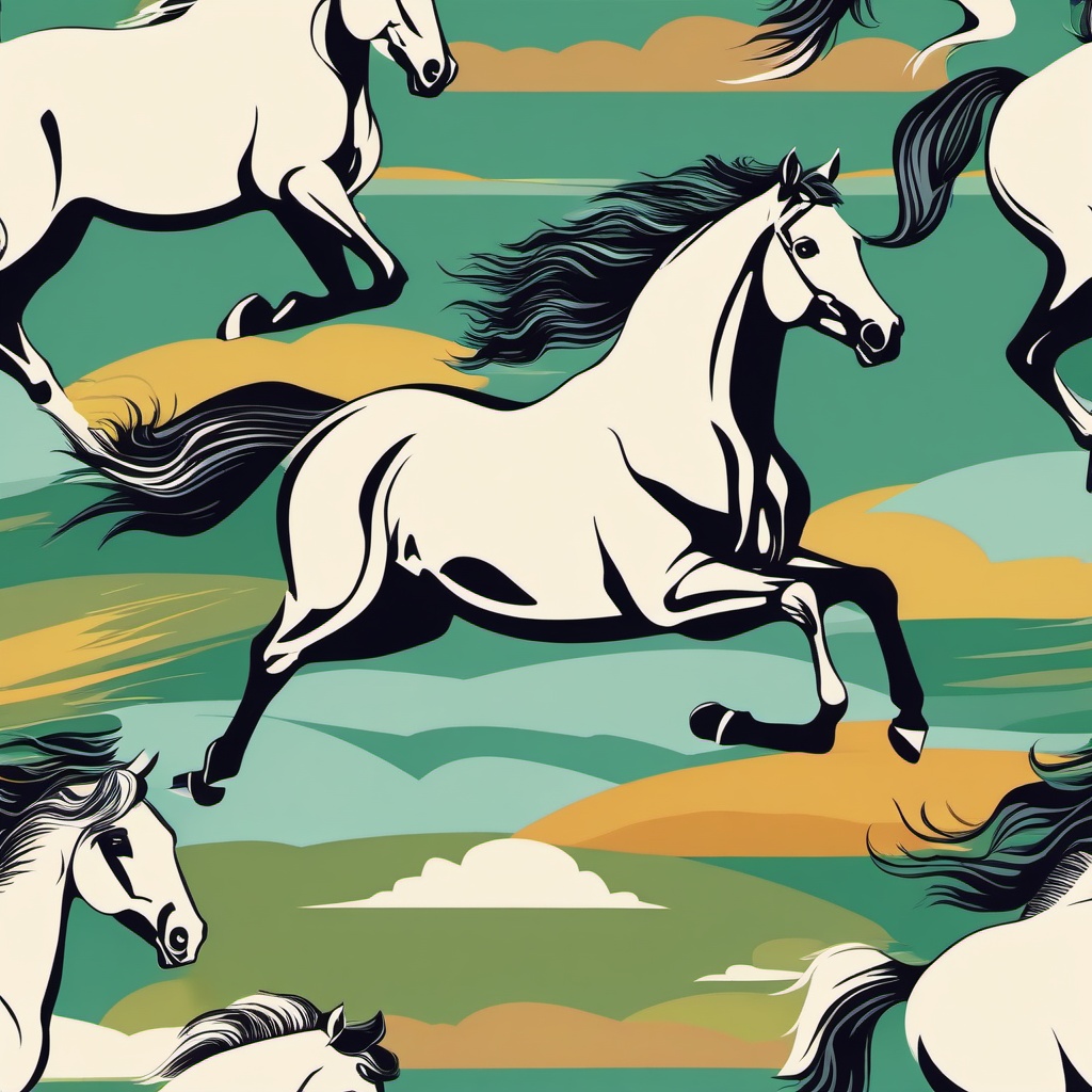 Horse Clip Art - Beautiful horse galloping in a field,  color vector clipart, minimal style