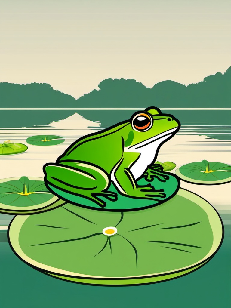 Frog on a Lily Pad clipart - A frog perched on a lily pad, ,vector color clipart,minimal