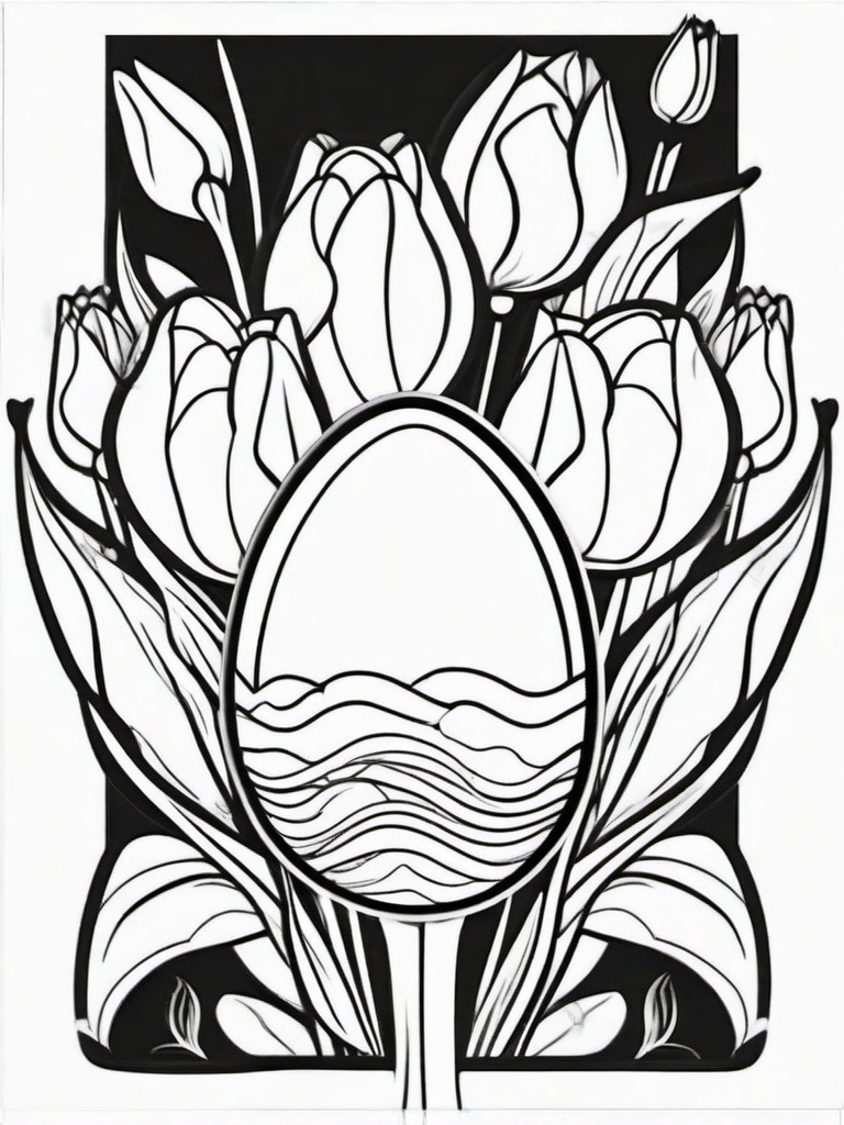 Easter Egg with Tulips Coloring Pages - Eggs Surrounded by Bright Tulip Flowers  minimal black outline printable sheet, coloring page