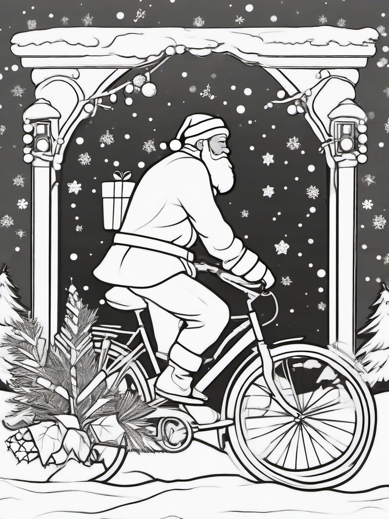 Santa Riding a Bicycle Coloring Pages - Santa Taking a Break from the Sleigh  minimal black outline printable sheet, coloring page