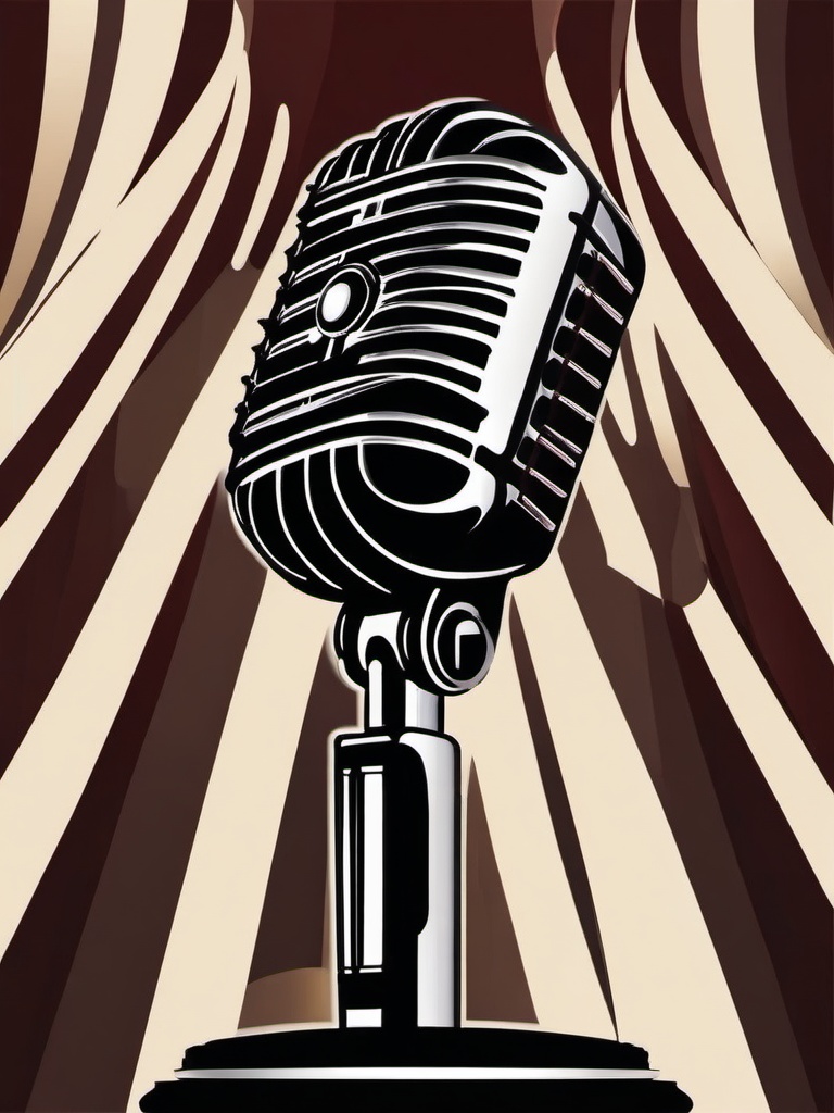 Retro Microphone on a Grand Stage Clipart - A retro microphone placed on a grand stage, ready for a memorable performance.  color clipart, minimalist, vector art, 